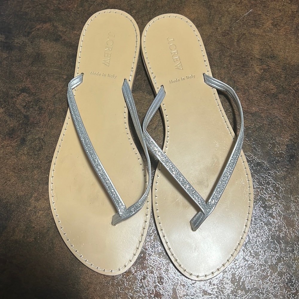 J Crew Silver Glitter thing sandals shoe size 10